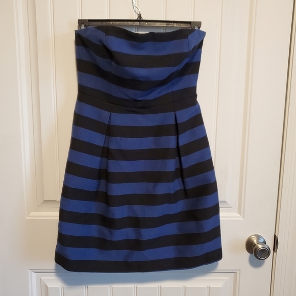Trina Turk Black and Blue Striped Strapless Dress Size 8 - Picture 2 of 9